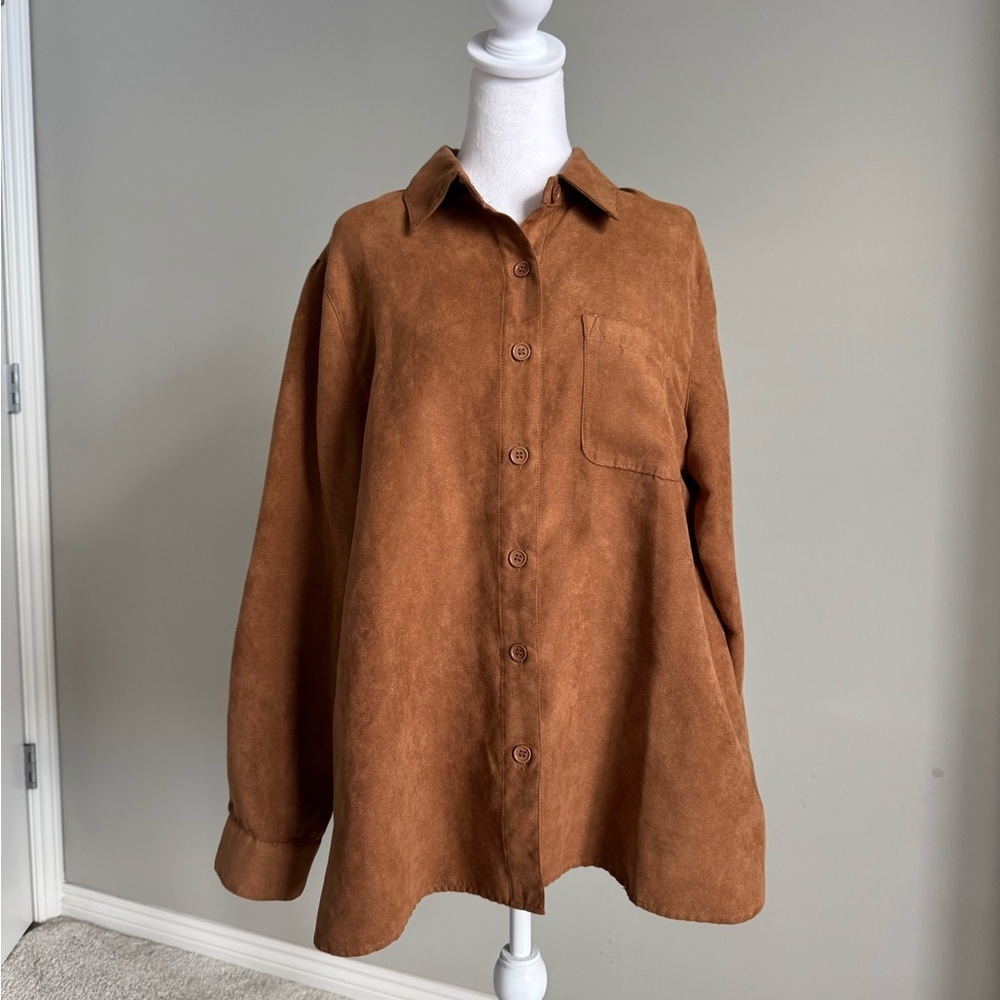 Brown Suede Button Down Shirt for Women XL